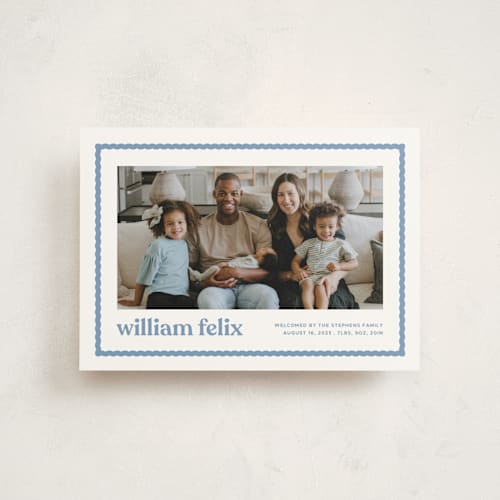 This is a water petite birth announcements with standard by Lea Delaveris called first impression printing on signature in petite