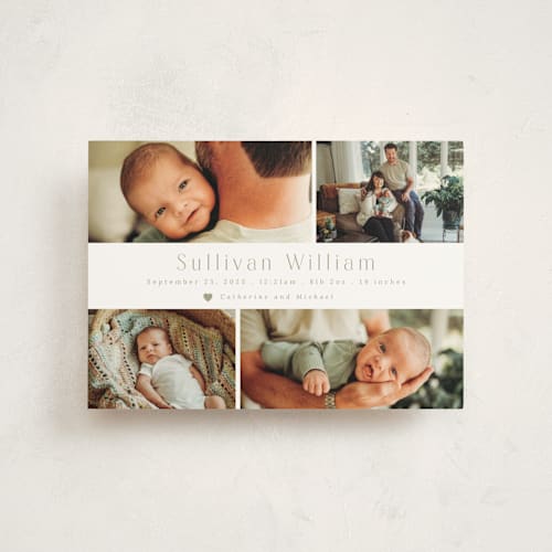 This is a sage birth announcement postcards with standard by Hudson meet Rose called welcome home printing on signature in postcard