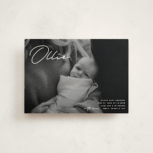 This is a cloud birth announcement postcards with standard by Brandy Folse called that's my name printing on signature in postcard