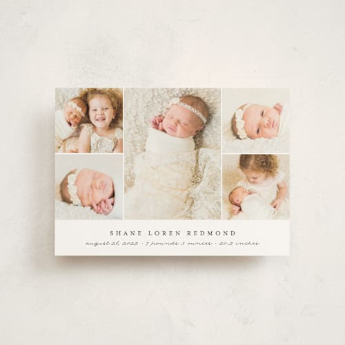 This is a slate birth announcement postcards with standard by Brianne Larsen called classically modern printing on signature in postcard