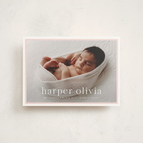 This is a rose birth announcement postcards with standard by Alexandra Cohn called portraiture printing on signature in postcard