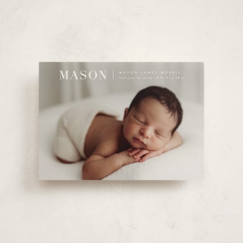 This is a snow birth announcement postcards with standard by Sarah Curry called simply named printing on signature in postcard