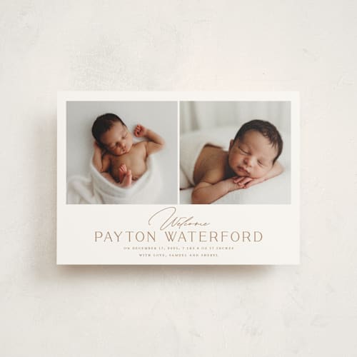 This is a cocoa birth announcement postcards with standard by chocomocacino called gujiya printing on signature in postcard