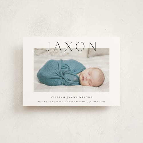 This is a ash birth announcement postcards with standard by Lehan Veenker called lift printing on signature in postcard