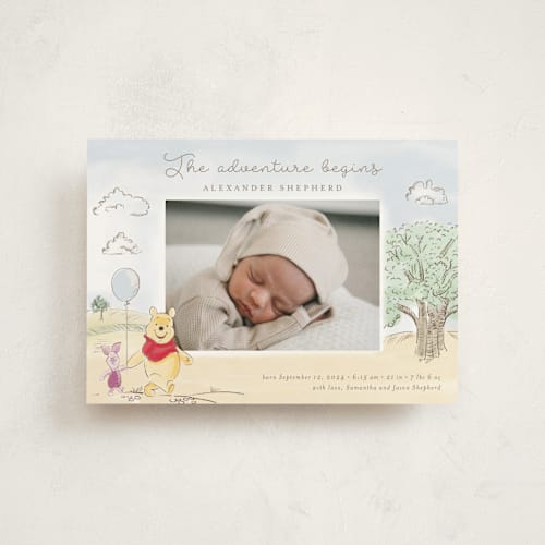 This is a sand birth announcement postcards with standard by frau brandt called winnie adventure printing on signature in postcard