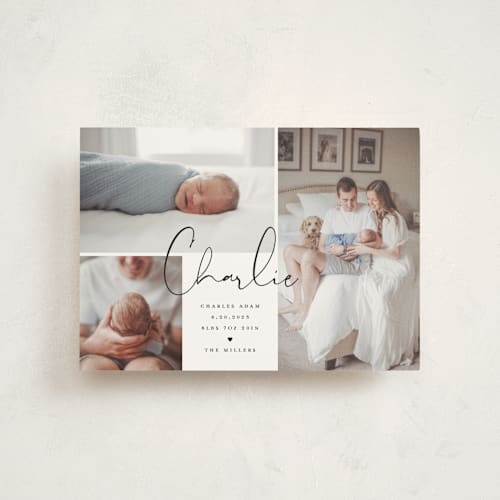 This is a night birth announcement postcards with standard by Michelle Taylor called trio of love printing on signature in postcard