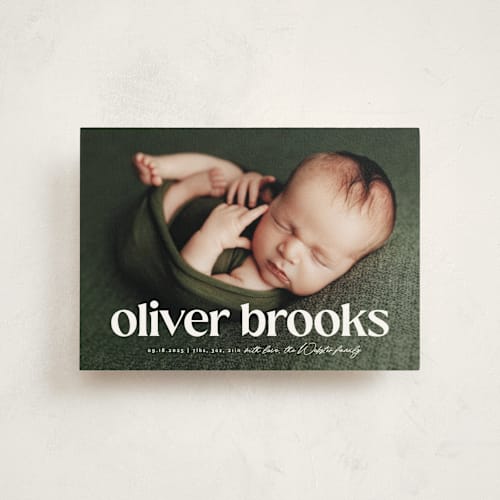 This is a salt birth announcement postcards with standard by Lea Delaveris called the simplest printing on signature in postcard