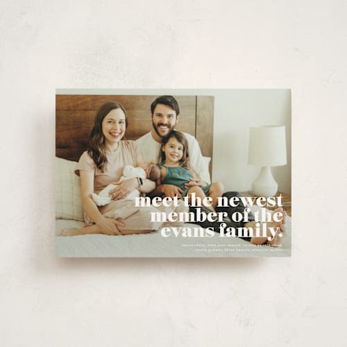 This is a cloud birth announcement postcards with standard by Lori Wemple called newest printing on signature in postcard