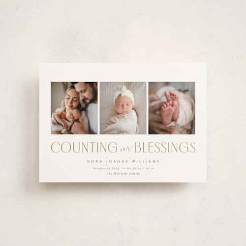 This is a sugar birth announcement postcards with standard by Robert and Stella called counting those blessings printing on signature in postcard