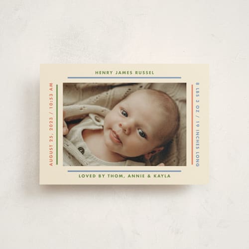 This is a halo birth announcement postcards with standard by Baumbirdy called framework printing on signature in postcard