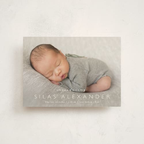This is a cloud birth announcement postcards with standard by Carolyn MacLaren called baby bliss printing on signature in postcard