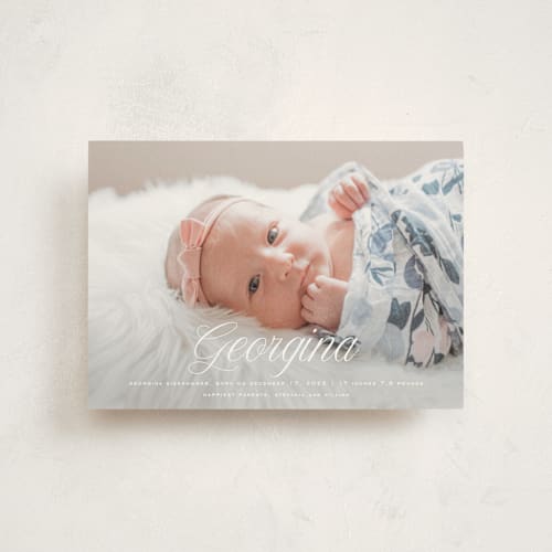 This is a marshmallow birth announcement postcards with standard by chocomocacino called cupcake printing on signature in postcard
