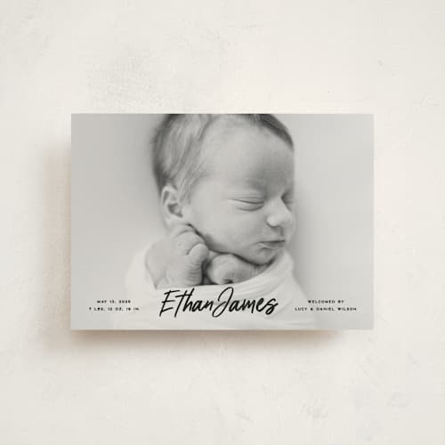 This is a volcano birth announcement postcards with standard by Owl and Toad called just the facts printing on signature in postcard