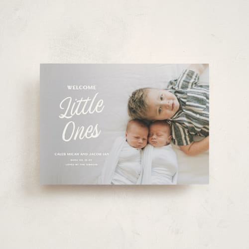 This is a bunny birth announcement postcards with standard by Sarah Cohn called vintage printing on signature in postcard