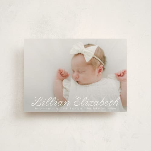 This is a cotton birth announcement postcards with standard by Megan Davis called georgette printing on signature in postcard