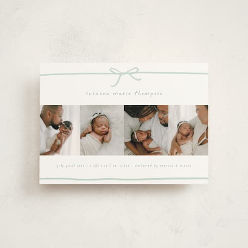 This is a mint birth announcement postcards with standard by Erin L. Wilson called gift printing on signature in postcard