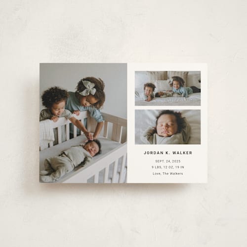 This is a milk birth announcement postcards with standard by Playground Prints called minimal three printing on signature in postcard