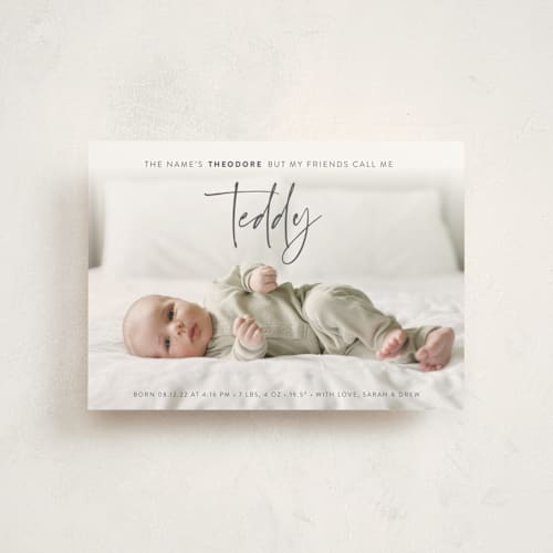 This is a shadow birth announcement postcards with standard by Carolyn Kach called my nickname printing on signature in postcard