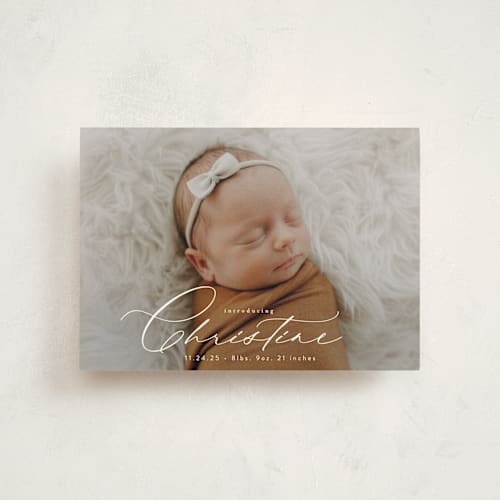 This is a cloud birth announcement postcards with standard by Alethea and Ruth called sweeping name printing on signature in postcard