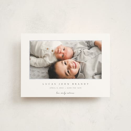 This is a shadow birth announcement postcards with standard by Kasia Labocki called border printing on signature in postcard