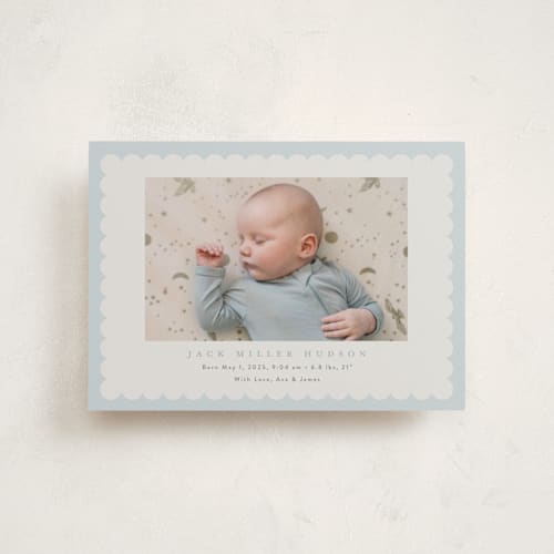 This is a sky birth announcement postcards with standard by Nicoletta Savod called charmed printing on signature in postcard
