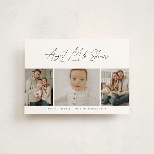 This is a cloud birth announcement postcards with standard by Lea Delaveris called me times three printing on signature in postcard