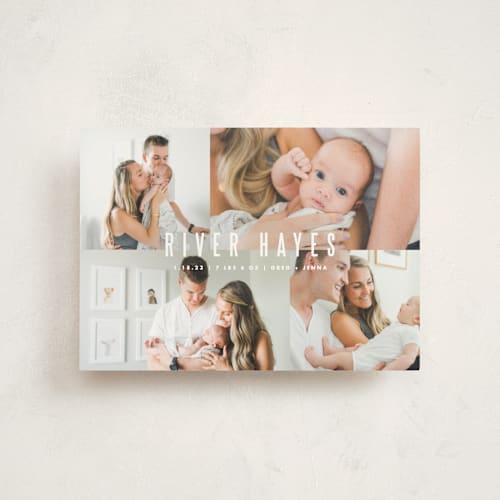 This is a cloud birth announcement postcards with standard by Lauren Chism called indie printing on signature in postcard