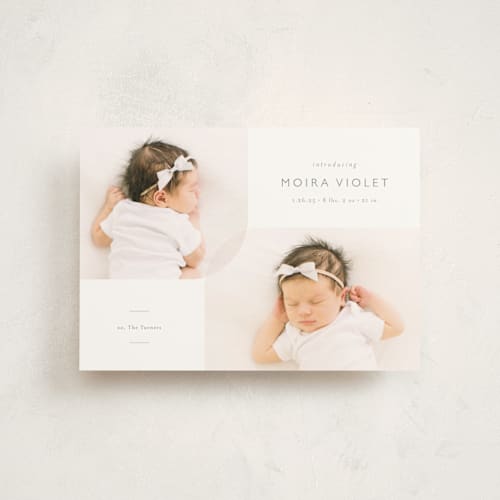 This is a stone birth announcement postcards with standard by Carolyn MacLaren called curved duo printing on signature in postcard