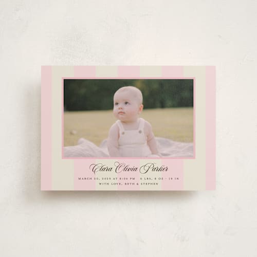 This is a fragola birth announcement postcards with standard by Megan Davis called gelato printing on signature in postcard