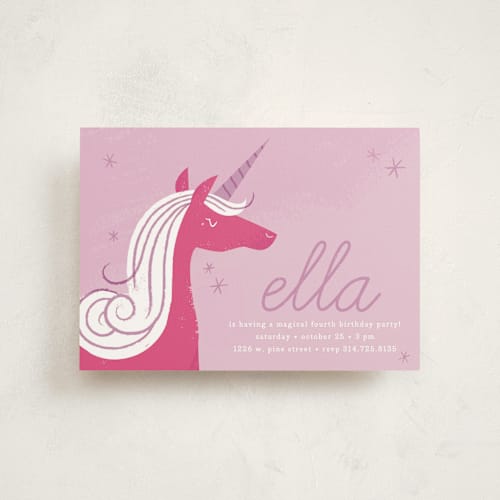 This is a lilac petite kids birthday invitations with standard by Carmi Cioni called sweet unicorn printing on signature in petite