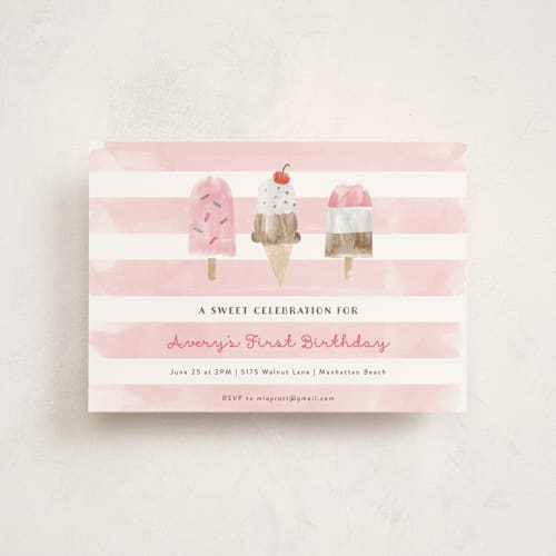 This is a bubblegum petite kids birthday invitations with standard by Shirley Lin Schneider called sweet treats printing on signature in petite