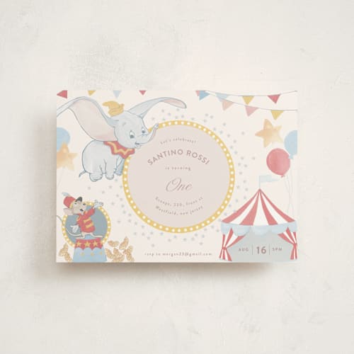 This is a sugar petite kids birthday invitations with standard by Teju Reval called disney's dumbo printing on signature in petite