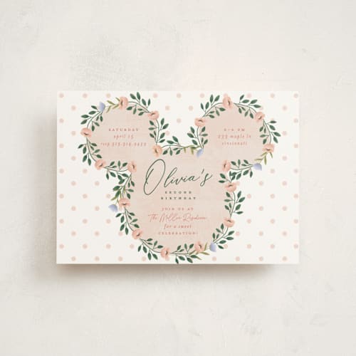 This is a clementine petite kids birthday invitations with standard by Susan Zinader called disney's minnie wildflower printing on signature in petite
