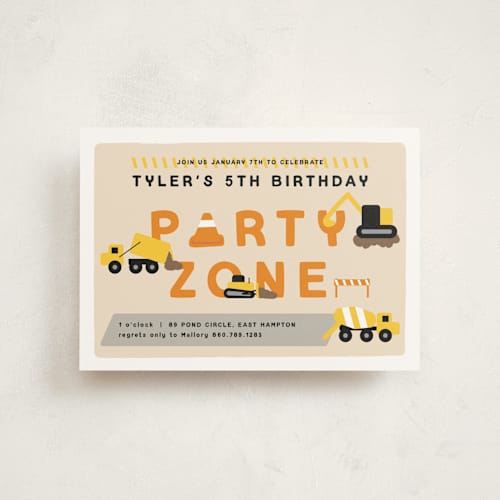 This is a lemon drop petite kids birthday invitations with standard by Nicole Senecal called party zone printing on signature in petite