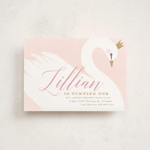 This is a ballet slipper kids birthday invitations with standard by Karidy Walker called sweet swan princess printing on signature in postcard