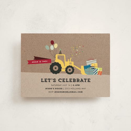 This is a kraft kids birthday invitations with standard by Rebecca Bowen called krafting a party printing on signature in postcard