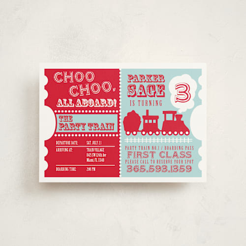 This is a classic kids birthday invitations with standard by mafy called choo choo train printing on signature in postcard
