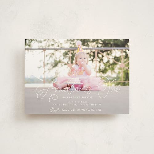 This is a icing kids birthday invitations with standard by Emily Betts called whimsical printing on signature in postcard