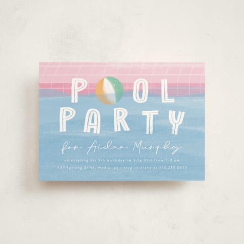 This is a cotton candy kids birthday invitations with standard by Beth Murphy called bobbing beachball printing on signature in postcard