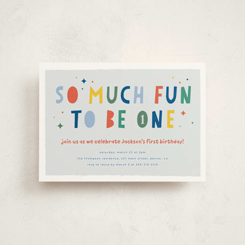 This is a dino kids birthday invitations with standard by Ashlee Townsend called one is so fun printing on signature in postcard