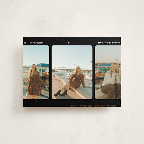This is a noir graduation announcements with standard by Jenna Holcomb called film star printing on signature in petite