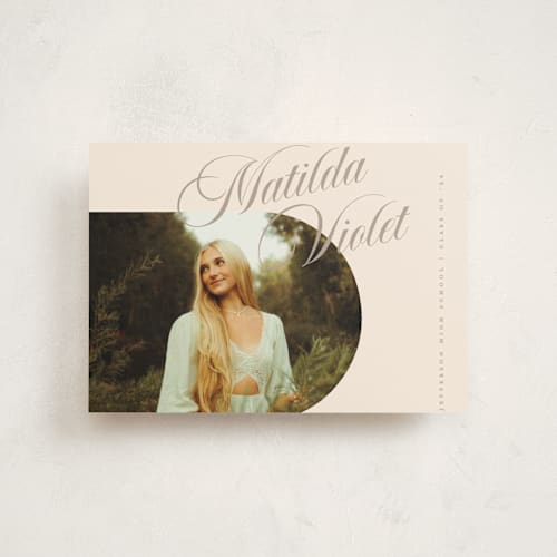 This is a almond graduation announcements with standard by Morgan Kendall called modern curves printing on signature in petite