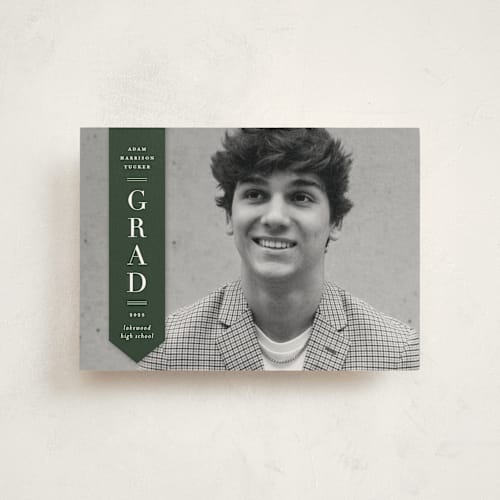 This is a pine graduation announcements with standard by Lauren Chism called classic sash printing on signature in petite