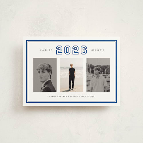 This is a royal graduation announcements with standard by Stacey Meacham called letterman printing on signature in petite