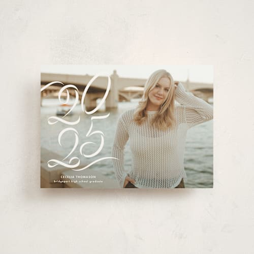 This is a salt graduation announcements with standard by Lea Delaveris called ribbon printing on signature in petite