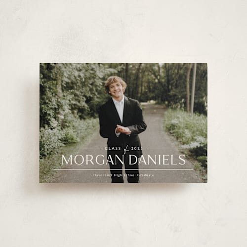 This is a eggshell graduation announcements with standard by Carolyn MacLaren called grad in overlay printing on signature in petite