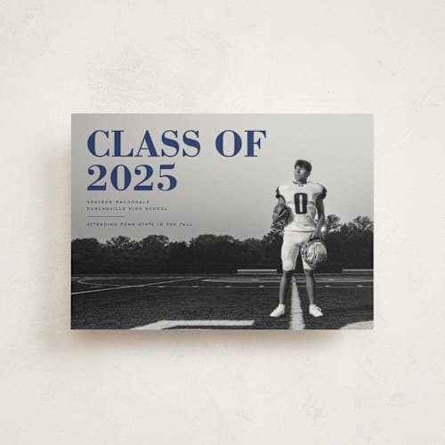 This is a midnight graduation announcements with standard by Emily Sabol Goss called bold headline printing on signature in petite