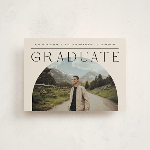 This is a ivory graduation announcements with standard by Pixel and Hank called vision printing on signature in petite