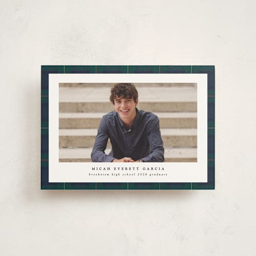 This is a academy graduation announcements with standard by Lea Delaveris called preppy plaid printing on signature in postcard