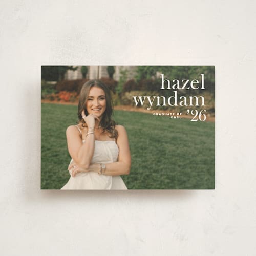 This is a moon graduation announcements with standard by Bryanna Mehner called crest printing on signature in postcard